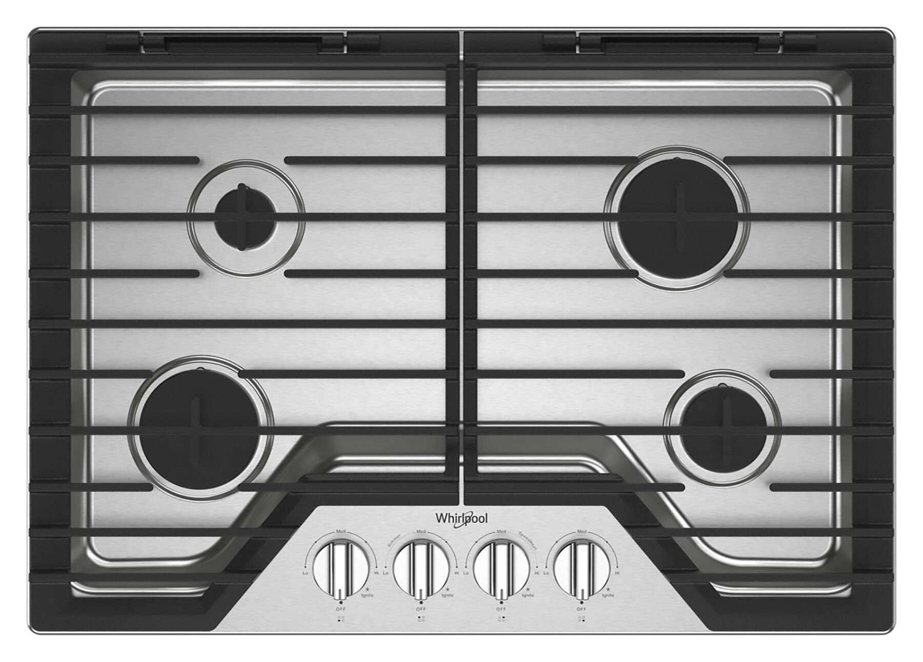 Whirlpool - 30" Built-In Gas Cooktop with 4 Burners and EZ-2-Lift Hinged Cast-Iron Grates - Stainless Steel