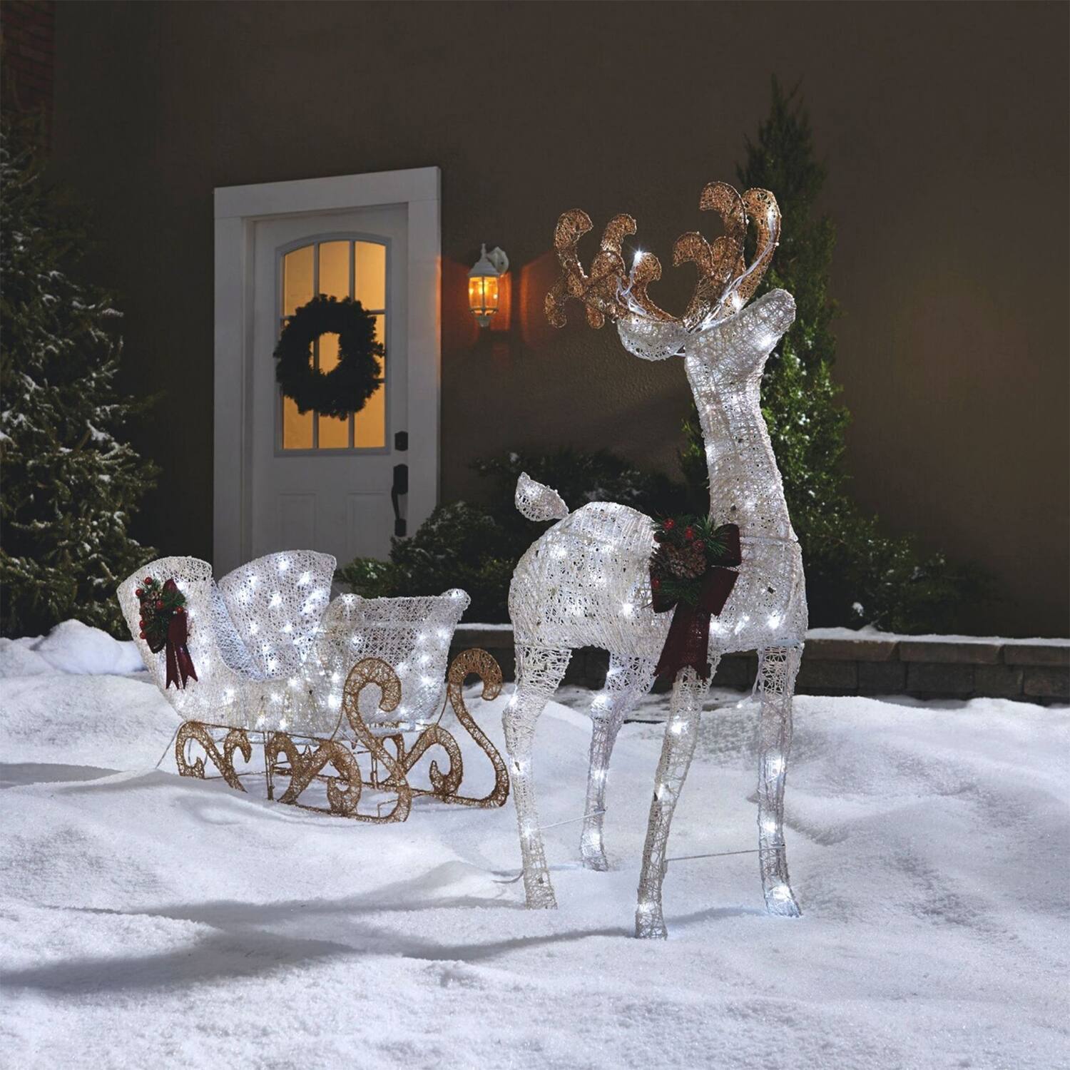 Alt View 3. NOMA - NOMA Reindeer and Sleigh Christmas Display Pre-Lit LED Outdoor Lawn Decoration - White.