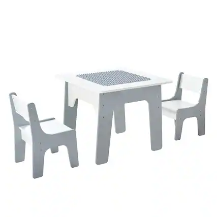 Front. VEVOR - 4-in-1 Kids Activity Table and Chair Set, Double-Sided Tabletop for Drawing and Building Blocks, Play Table with Storage - Wood color.