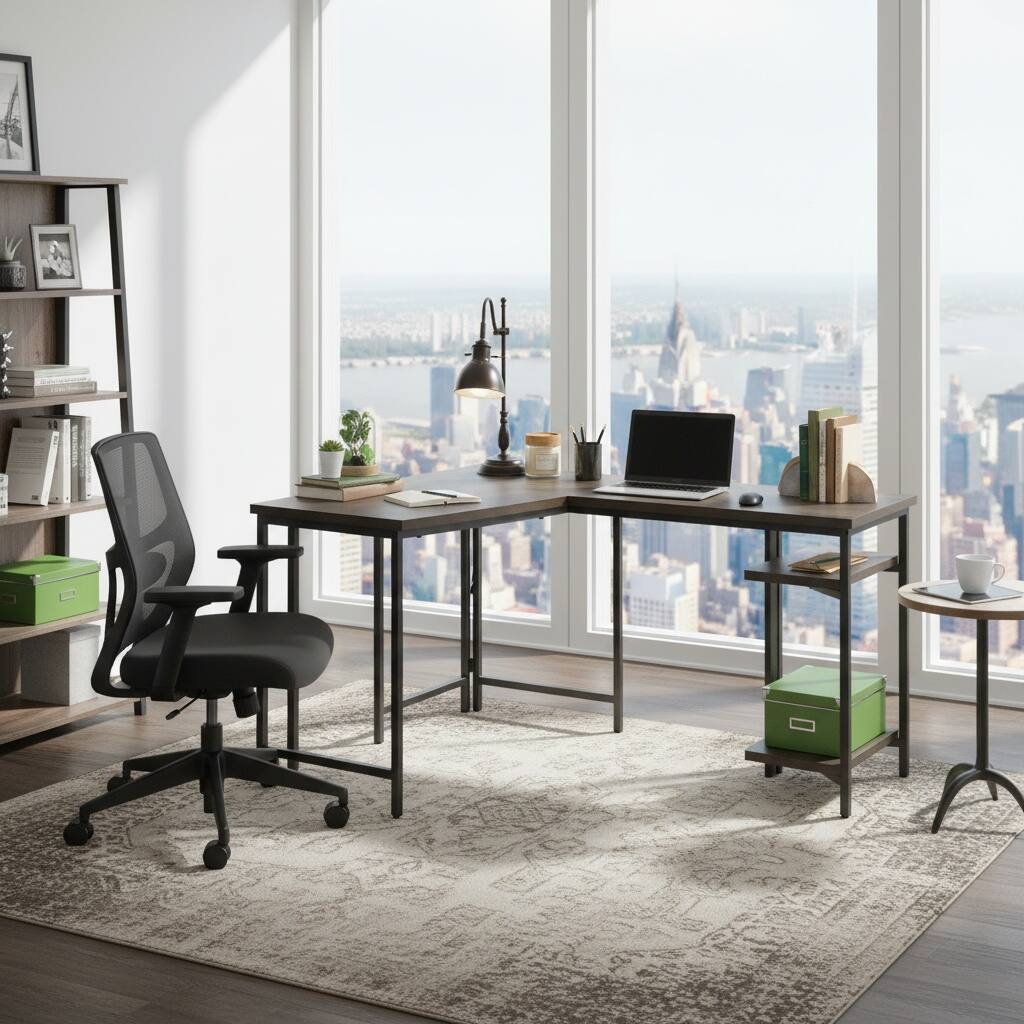 Alt View 4. Forest'nSky - Rustic L-Shaped Desk, Brown Corner Computer Table with Large Workspace for Home Office, Farmhouse Style - Brown.