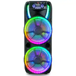 TopTech - TTA-215 Dual 15" Bluetooth Speaker with Extra Mega Bass & Disco Lights - Black