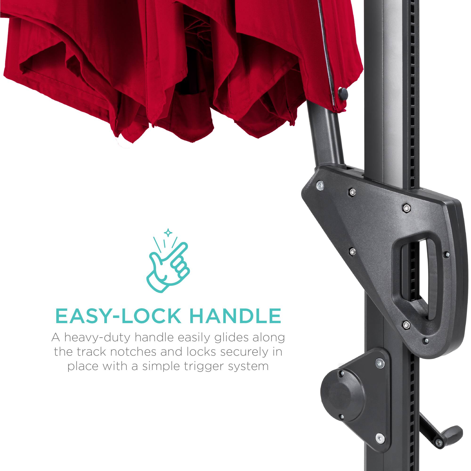 EASY-LOCK HANDLE

A heavy-duty handle easily glides along the track notches and locks securely in place with a simple trigger system.