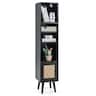 Costway - Rattan Storage Cabinet Freestanding Slim Organizer Wood Display Rack Living Room - Black