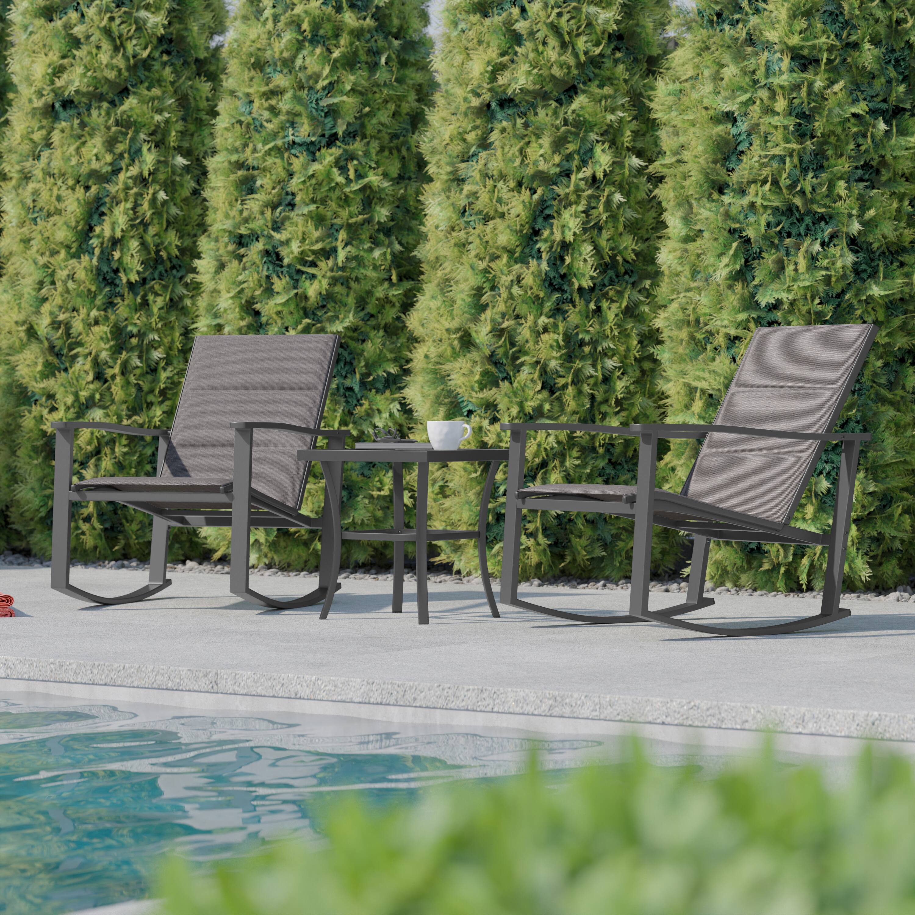 Alt View 2. Flash Furniture - Brazos 3 Piece Outdoor Rocking Chair Bistro Set with Flex Comfort Material and Steel Framed Glass Top Table, Gray/Black - Gray.