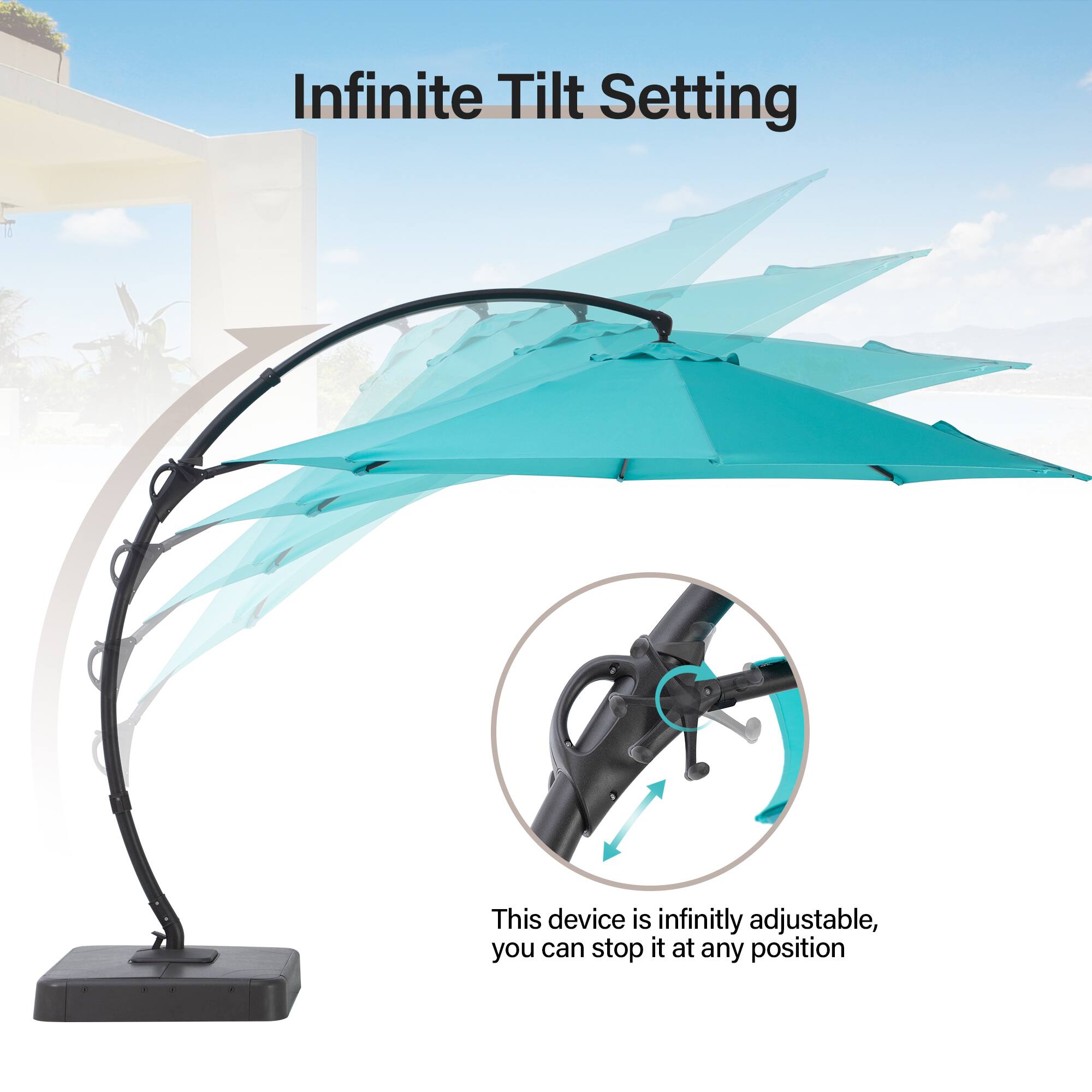 Infinite Tilt Setting

This device is infinitely adjustable, you can stop it at any position.