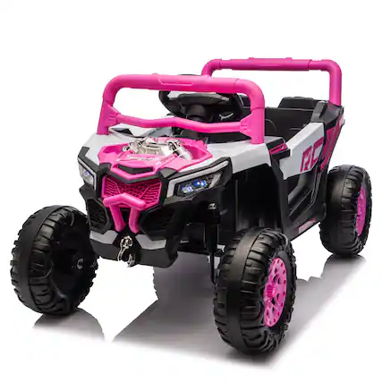 Front. Boyel Living - 3+ Pink 12V Kids Ride On UTV with Parents Remote Control Twin 25W Motors - pink.