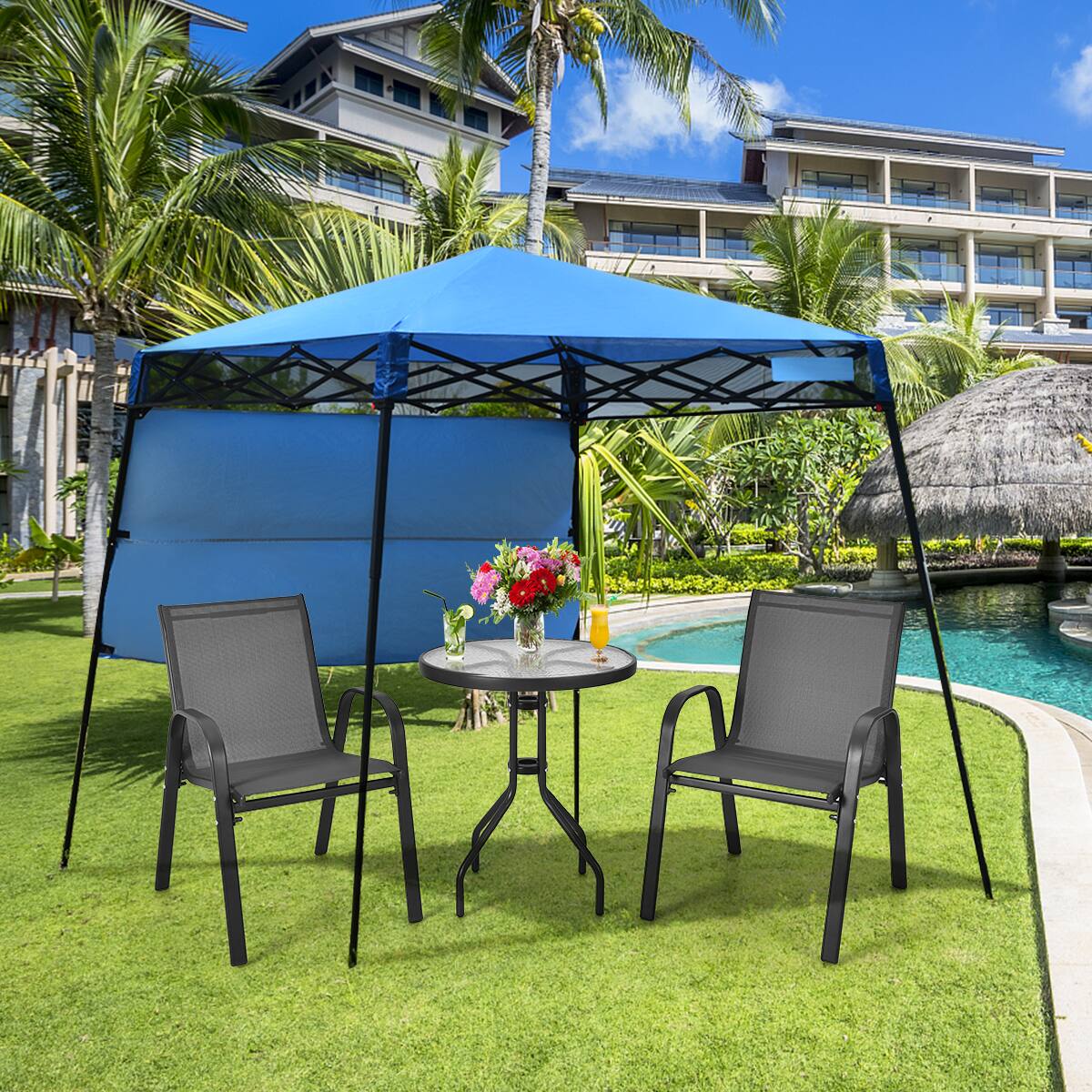 Alt View 3. Gymax - Gymax 7x7 FT Slant Leg Pop-up Canopy Tent Shelter Adjustable Portable Carry Bag Blue - Blue.