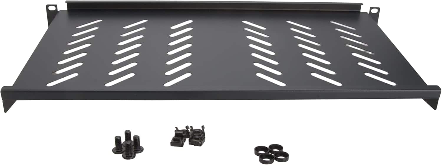 Cables Direct Online - 1U 19" Vented Cantilever Server Rack Shelf - 10" (250mm) Deep Steel Tray, 11 lb Max Capacity - Black
