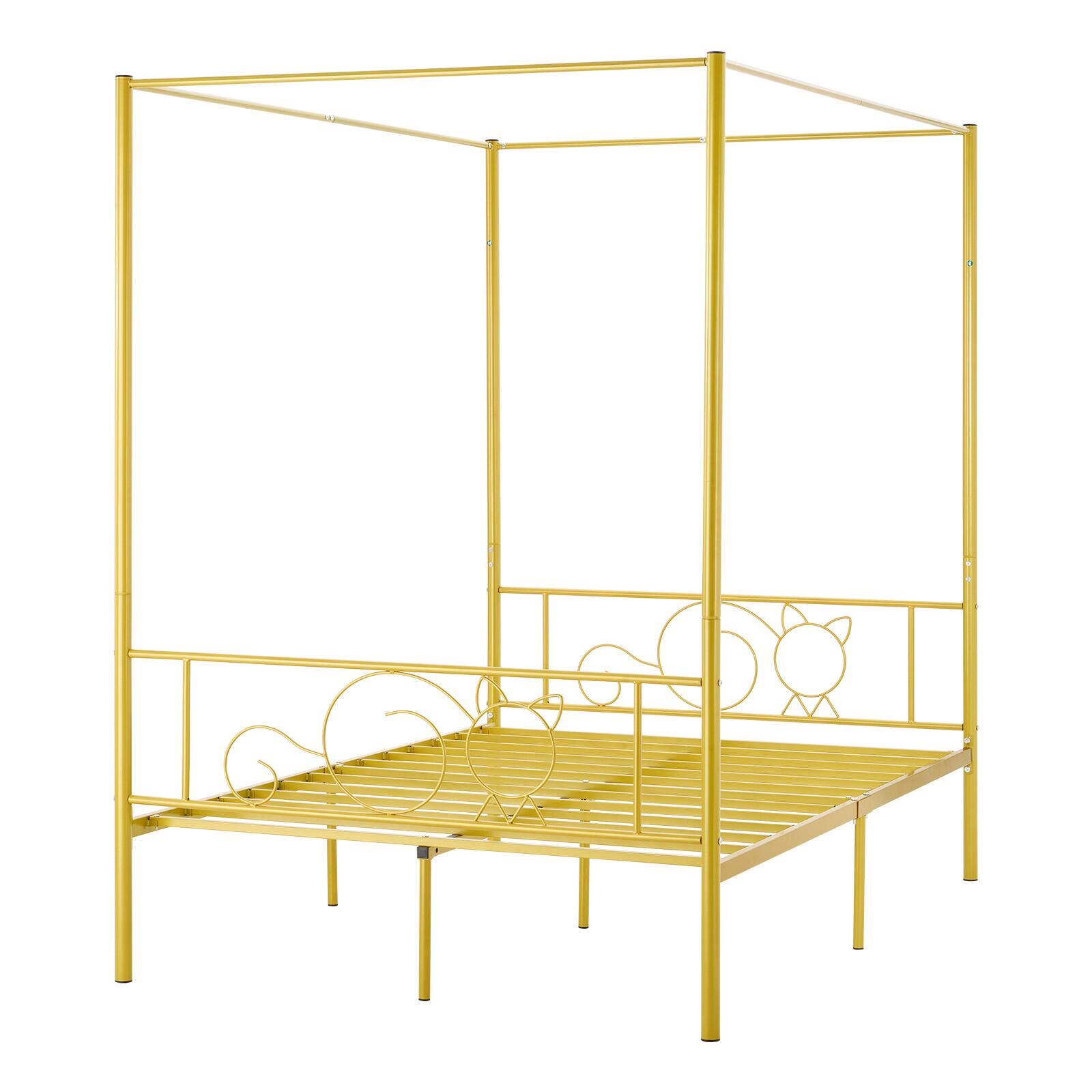 Alt View 5. VEVOR - Full Size Canopy Bed Frame, Metal Canopy Bed with Minimalist Headboard & Four Posters Design - Gold.