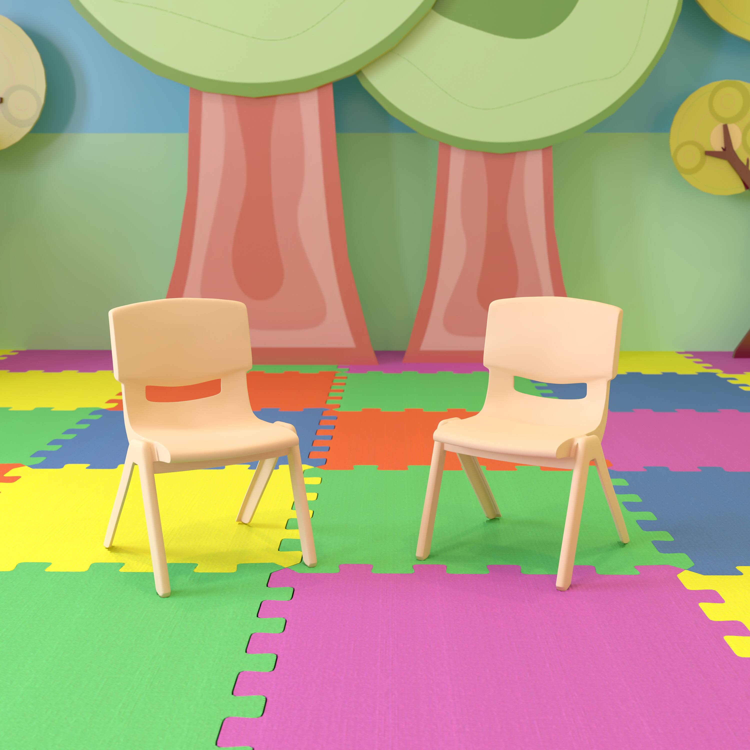 Alt View 1. Emma + Oliver - 2 Pack Plastic Stackable School Chair with 10.5"H Seat, Preschool Chair - Natural.