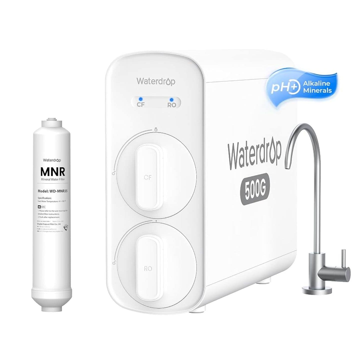 Waterdrop - G5P500A Alkaline Mineral pH+ Reverse Osmosis Water Filter, EXTRA MNR35 filter - White price history on PriceWatchPro