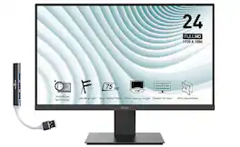 MSI - 24'' FHD VA Monitor, Anti Glare, Anti Flicker Free, VESA Mount, Low Blue Light, HDMI & DKZ Hub, 1 Pack - Black
