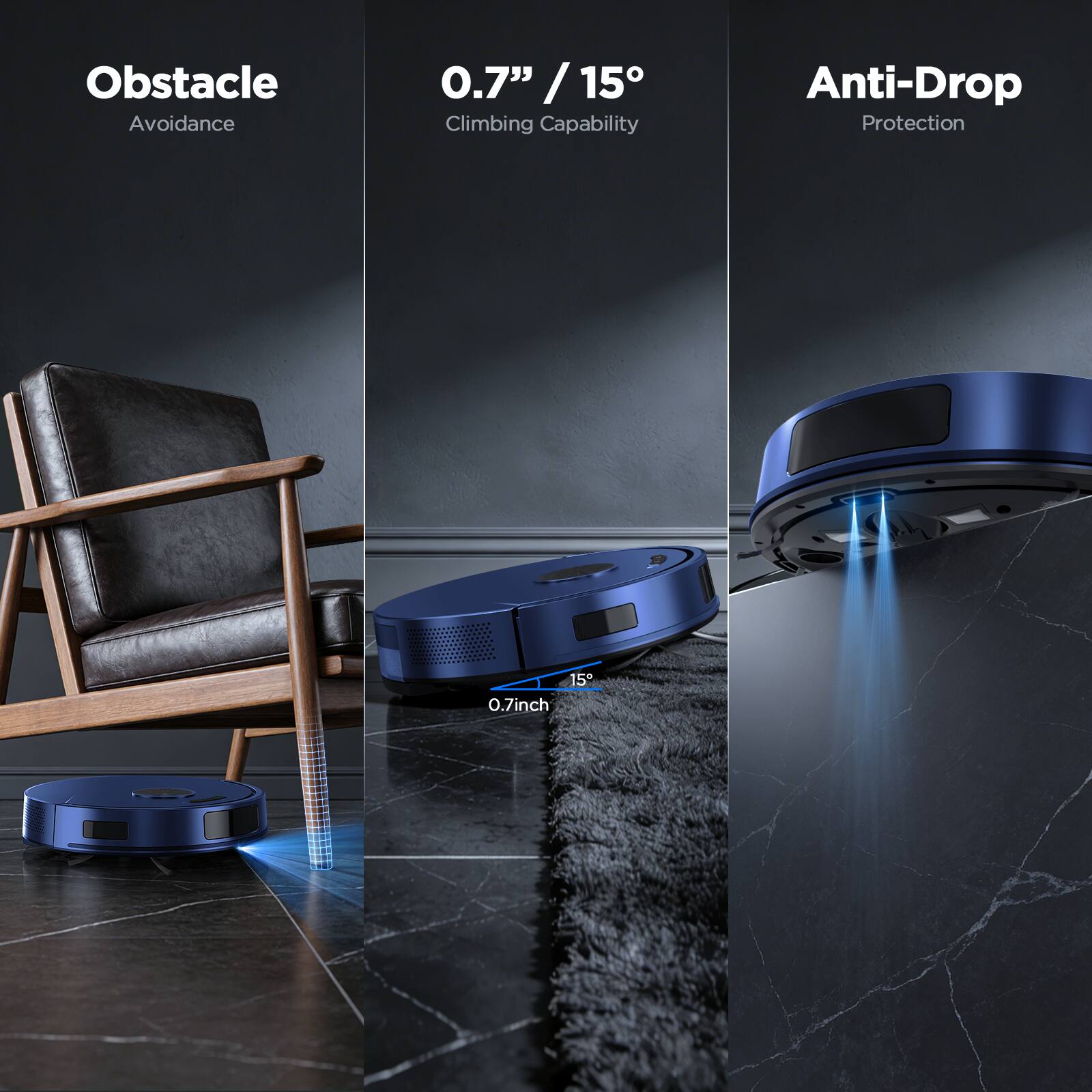 Obstacle Avoidance  
0.7" / 15° Climbing Capability  
Anti-Drop Protection