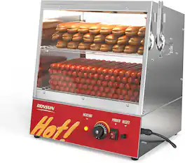 Winado - 31.8QT/30L Hot Dog Steamer, 2-Tier Hot Dog Hut Steamer with 175 Hot Dogs & 40 Buns Capacity, Bun Warmer Cooker,Food Clip - Silver & Red