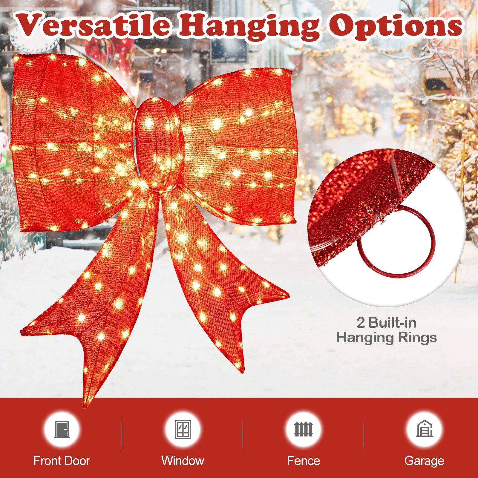 Versatile Hanging Options

2 Built-in Hanging Rings

Front Door  
Window  
Fence  
Garage