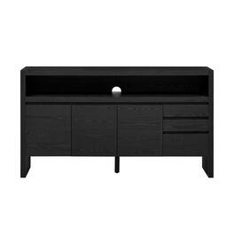 Boyel Living - 60-Inch Modern 3-Door Sideboard with Drawers and Shelf - Versatile Ash Wood Storage Cabinet - Black