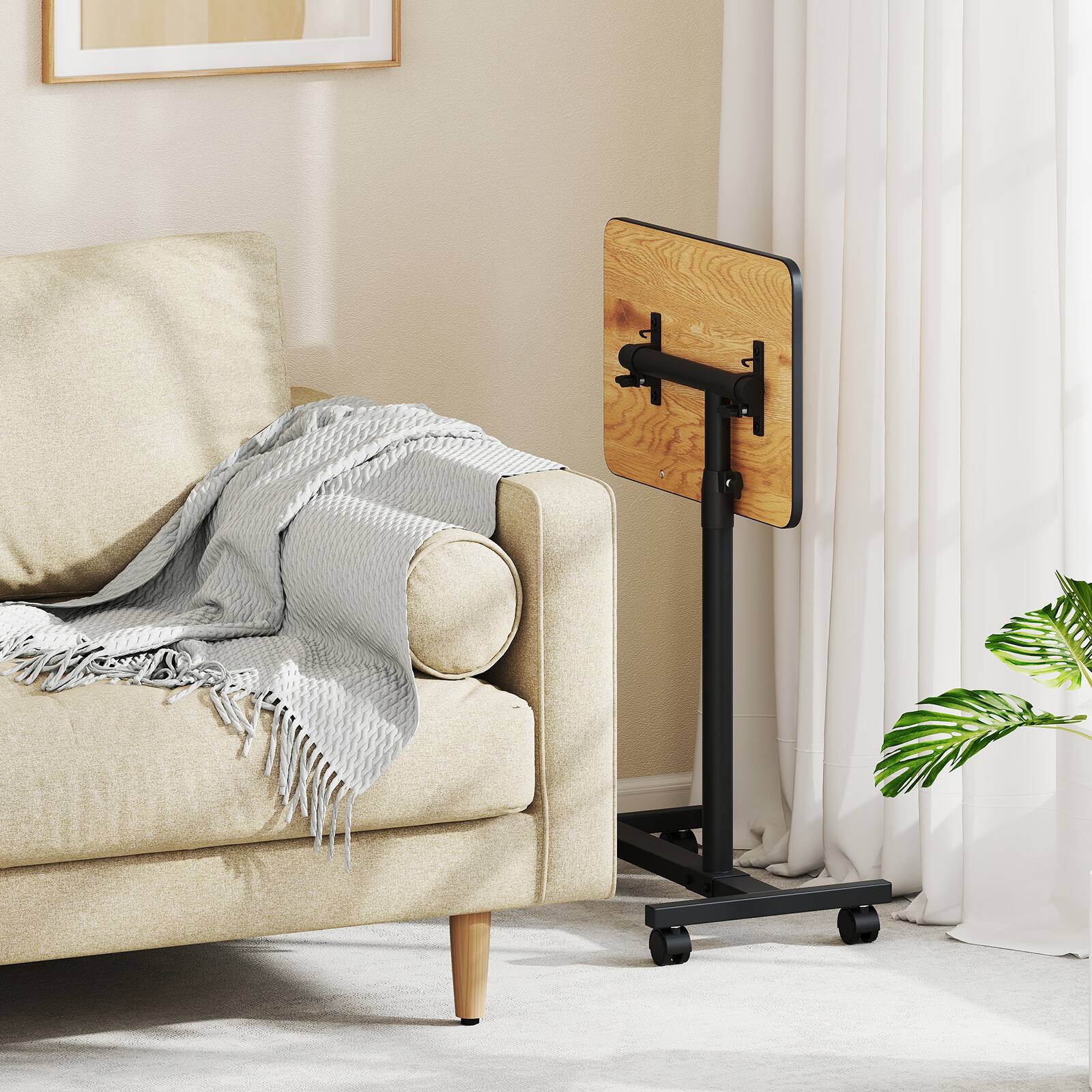 Alt View 4. Costway - Costway Set of 2 Overbed Rolling Table Over Bed Laptop Desk Tilting Top - Natural.