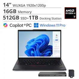 Lenovo - 14" ThinkPad T14 Gen 6 Copilot+ PC Notebook 21QJ00CSUS - Win 11 Pro - Black