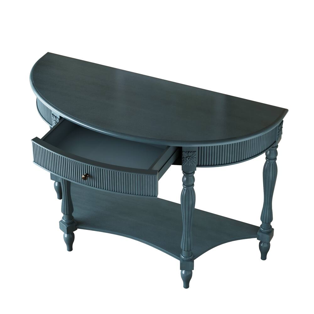 Alt View 7. Loheer - Loheer Half Moon Console Table with Drawer, Solid Wood Entryway Table, Antique Blue - Antique Blue.