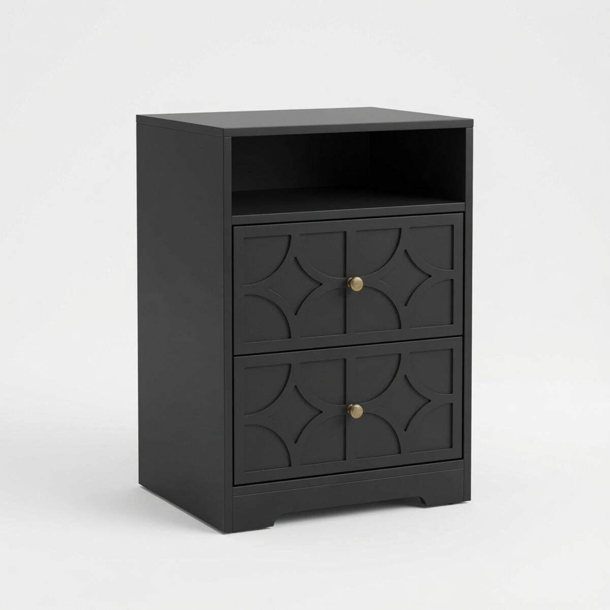 Alt View 8. Loheer - Loheer Set of 2 Black Nightstands with Charging Station, Two Drawers and Open Shelf, 18.9-Inch Wide - Black.