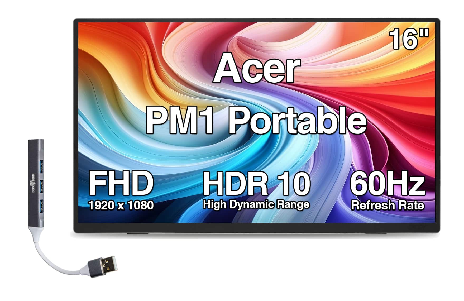 Acer - PM1 16" Portable IPS Monitor, 6ms Response Time, Anti-Glare, HDR10, Mini HDMI & DKZ Hub (UM.ZP1AA.J05) - Black/Silver