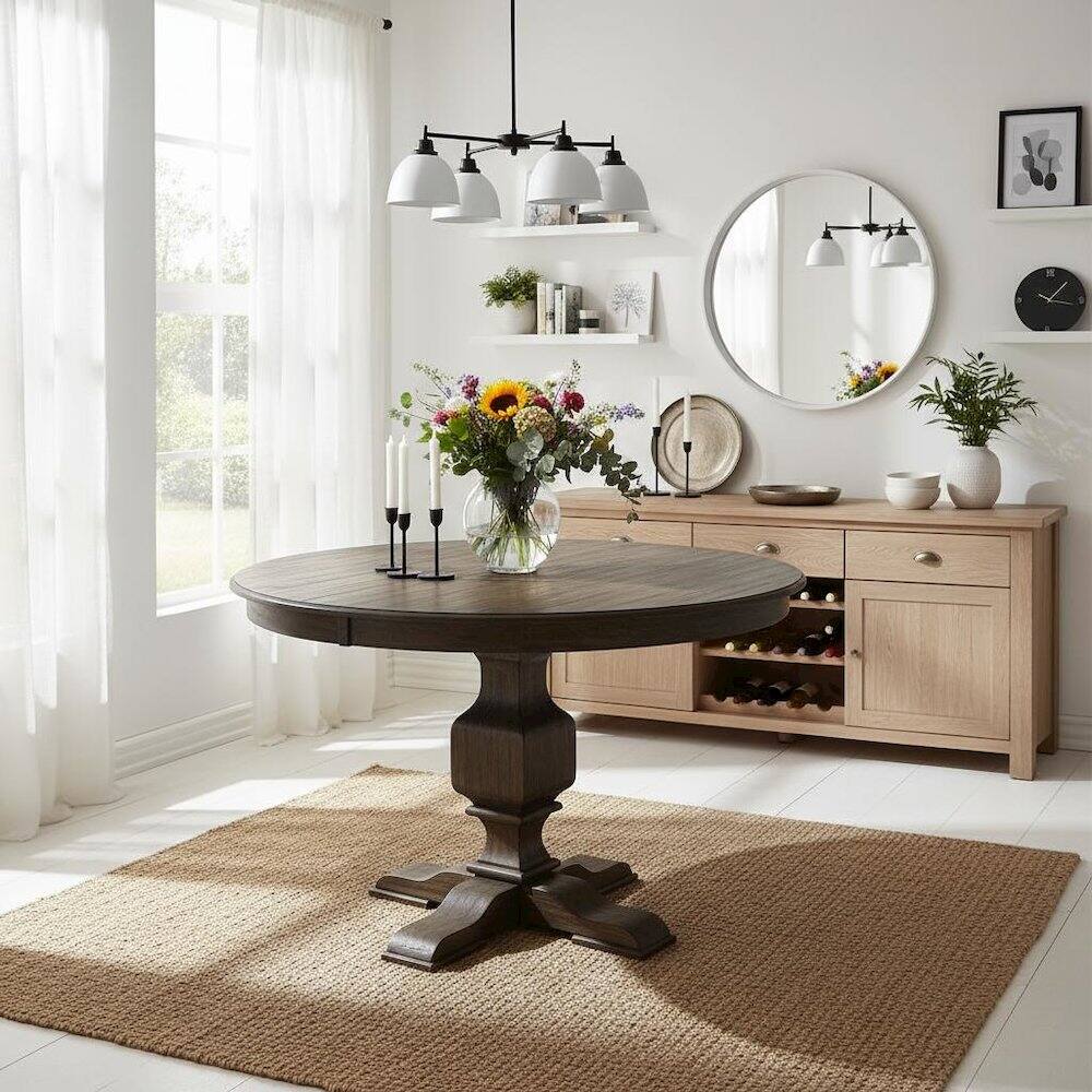 Alt View 4. FurniFact - Rustic Round Kitchen Table - Multi-Color.