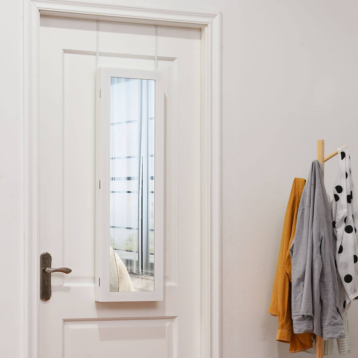 Left. Costway - Wall Door Mounted Mirrored Jewelry Cabinet Storage Organizer White - White.