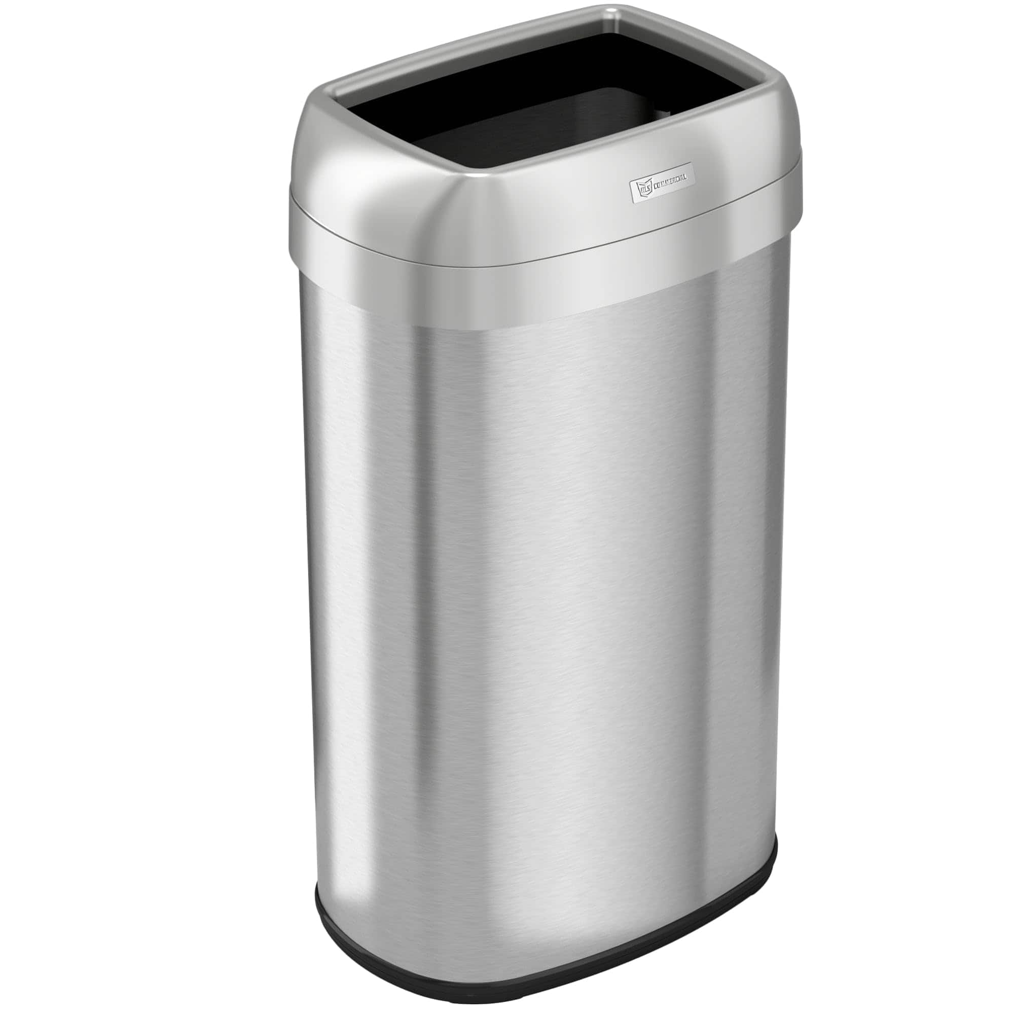 HLS Commercial - Open Top Trash Can, Oval, 16 gal, Plastic/Stainless Steel, Silver