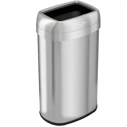 Front. HLS Commercial - Open Top Trash Can, Oval, 16 gal, Plastic/Stainless Steel, Silver.