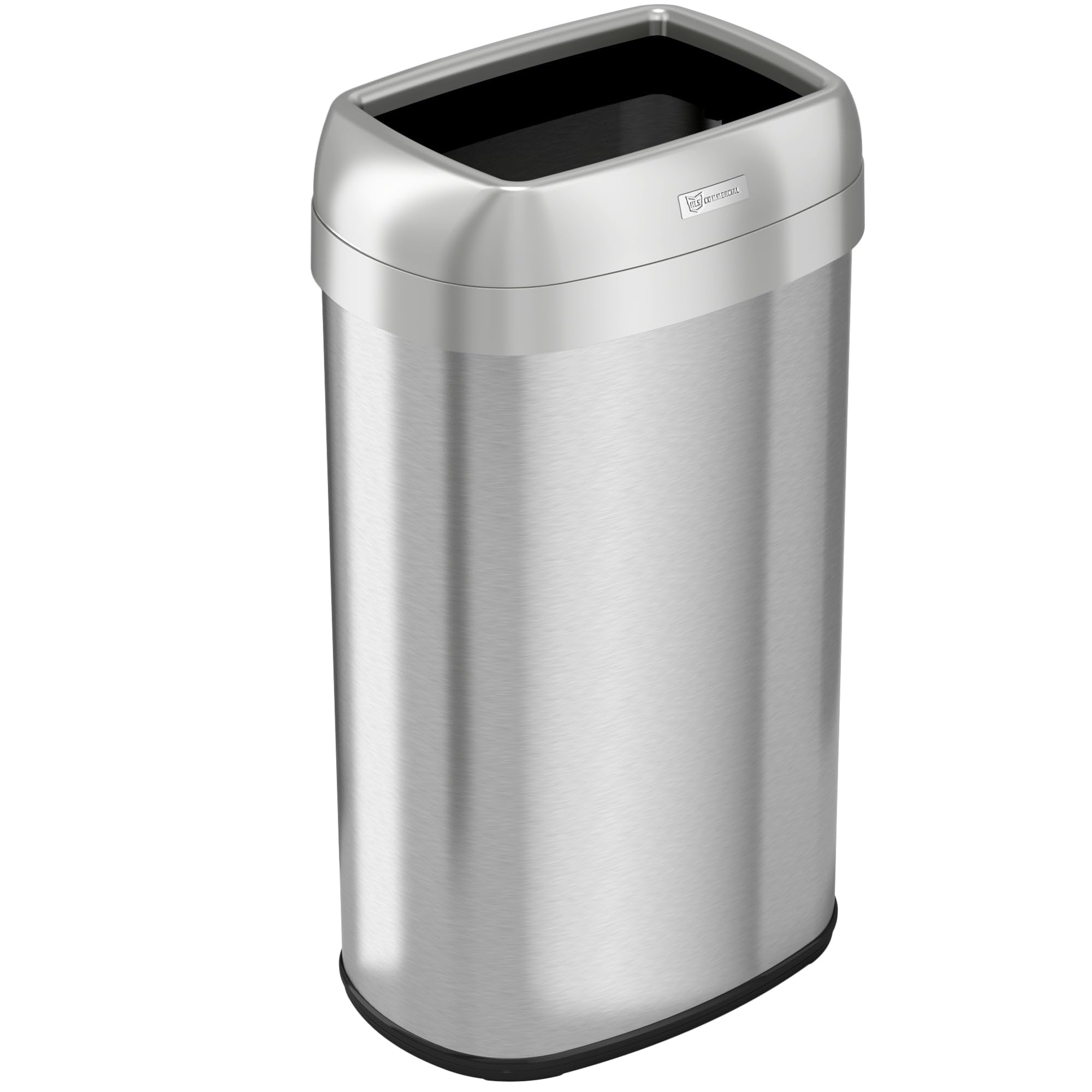 Front. HLS Commercial - Open Top Trash Can, Oval, 16 gal, Plastic/Stainless Steel, Silver.