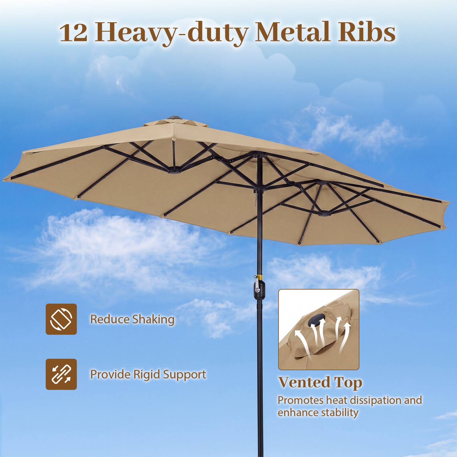 12 Heavy-duty Metal Ribs Reduce Shaking Provide Rigid Support Vented Top Promotes heat dissipation and enhance stability