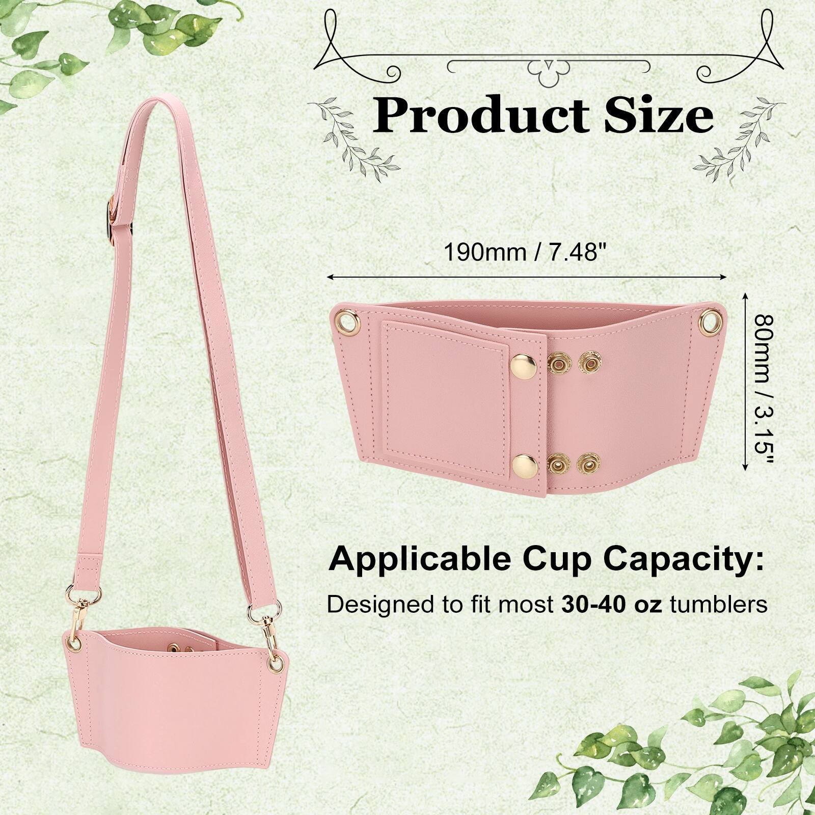 Product Size: 190mm / 7.48" / 80mm / 3.15"  
Applicable Cup Capacity: Designed to fit most 30-40 oz tumblers