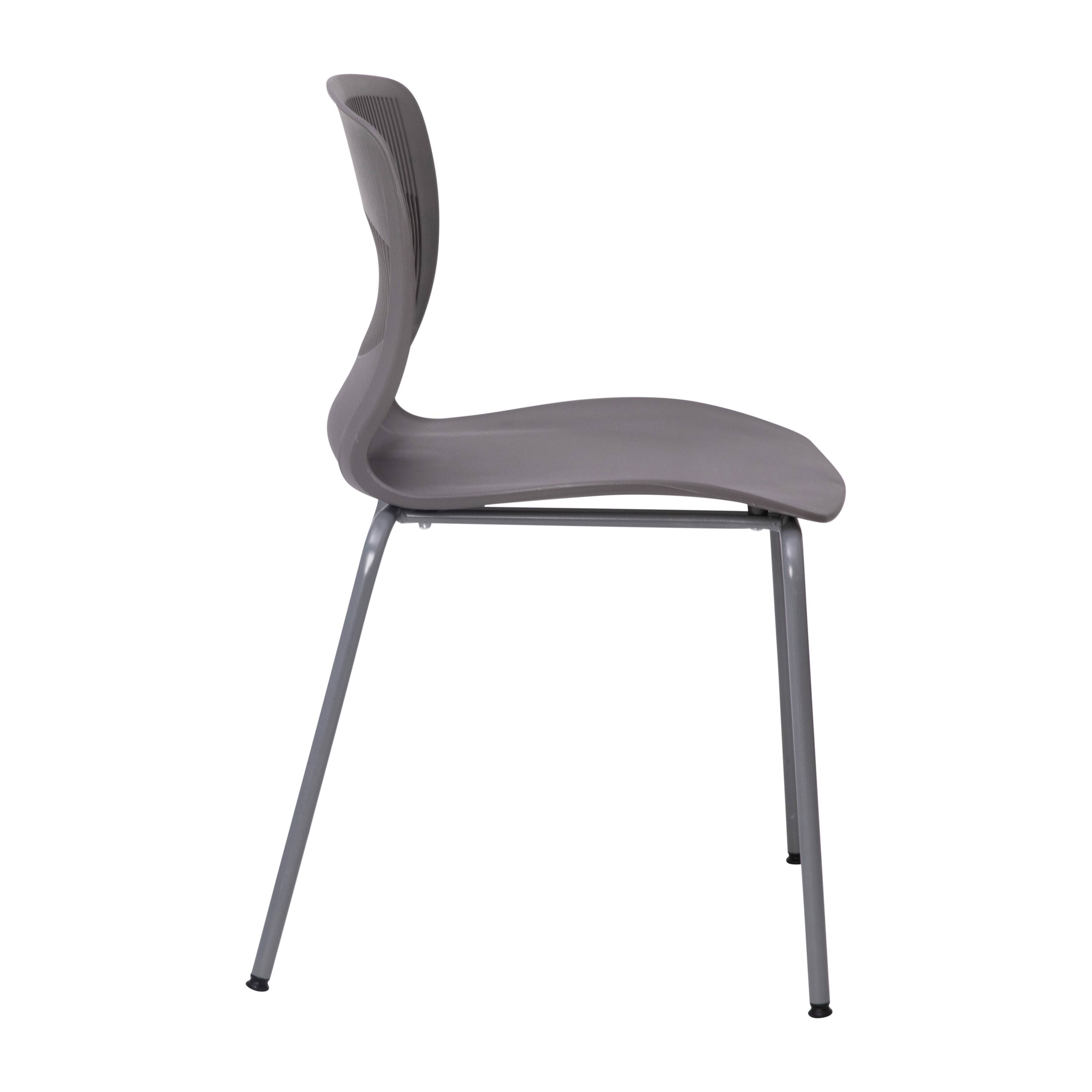 Alt View 9. Emma + Oliver - Heavy Duty 770 lb. Capacity Plastic Stack Chair with Steel Sled Base - Gray.
