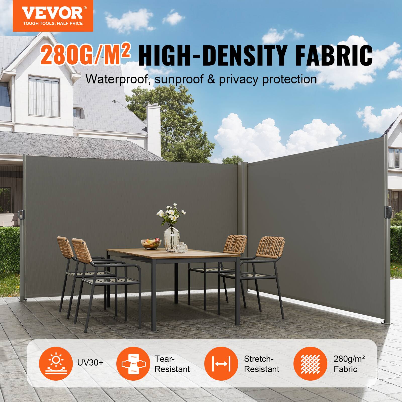 VEVOR TOUGH TOOLS, HALF PRICE 280G/M2 HIGH-DENSITY FABRIC Waterproof, sunproof & privacy protection UV30+ Tear-Resistant Stretch-Resistant 280g/m2 Fabric