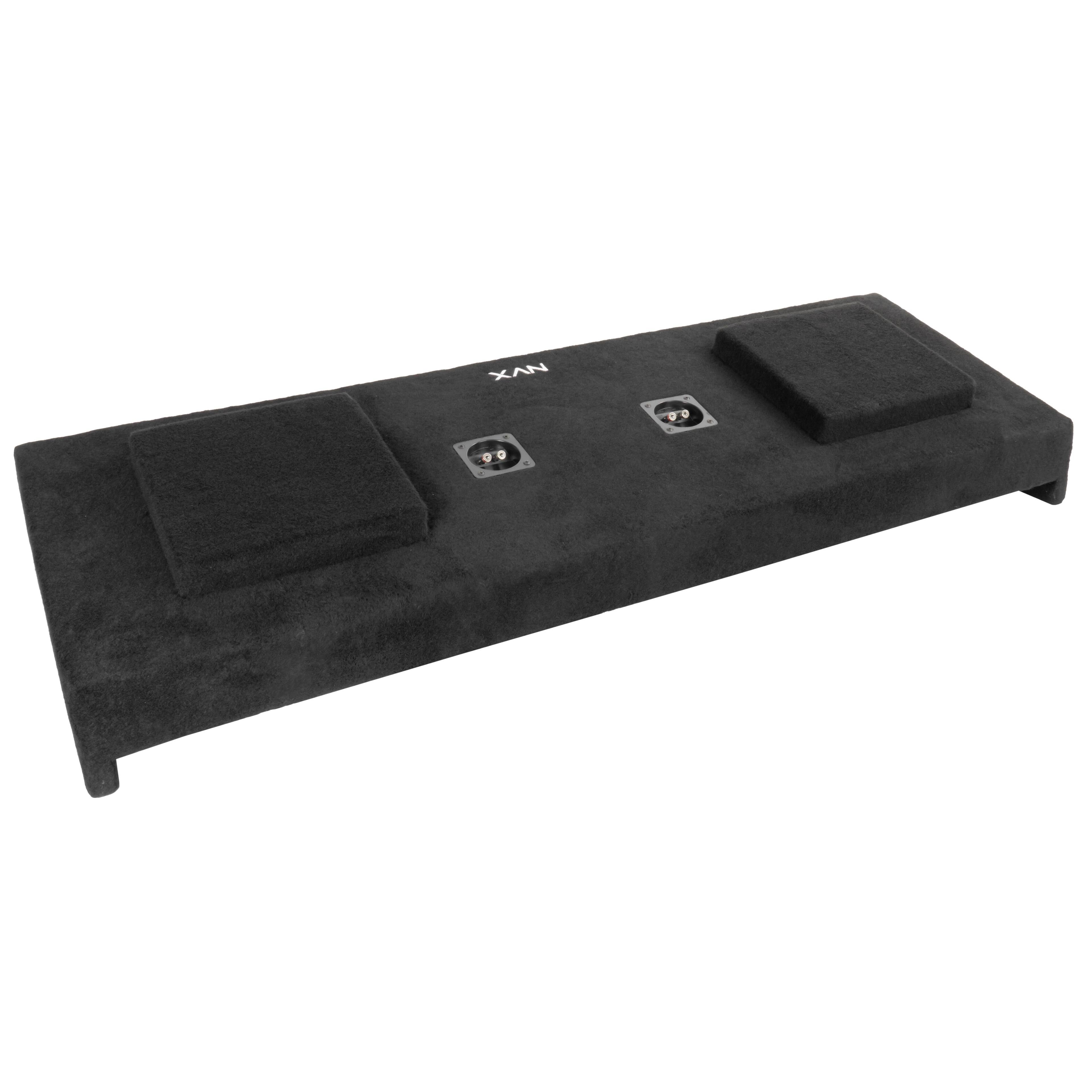 Left. NVX - 2007-2013 Silverado/Sierra Crew Cab Bass Package - Dual 10" Sealed Subwoofer Enclosure & Amplifier Bundle - Black.