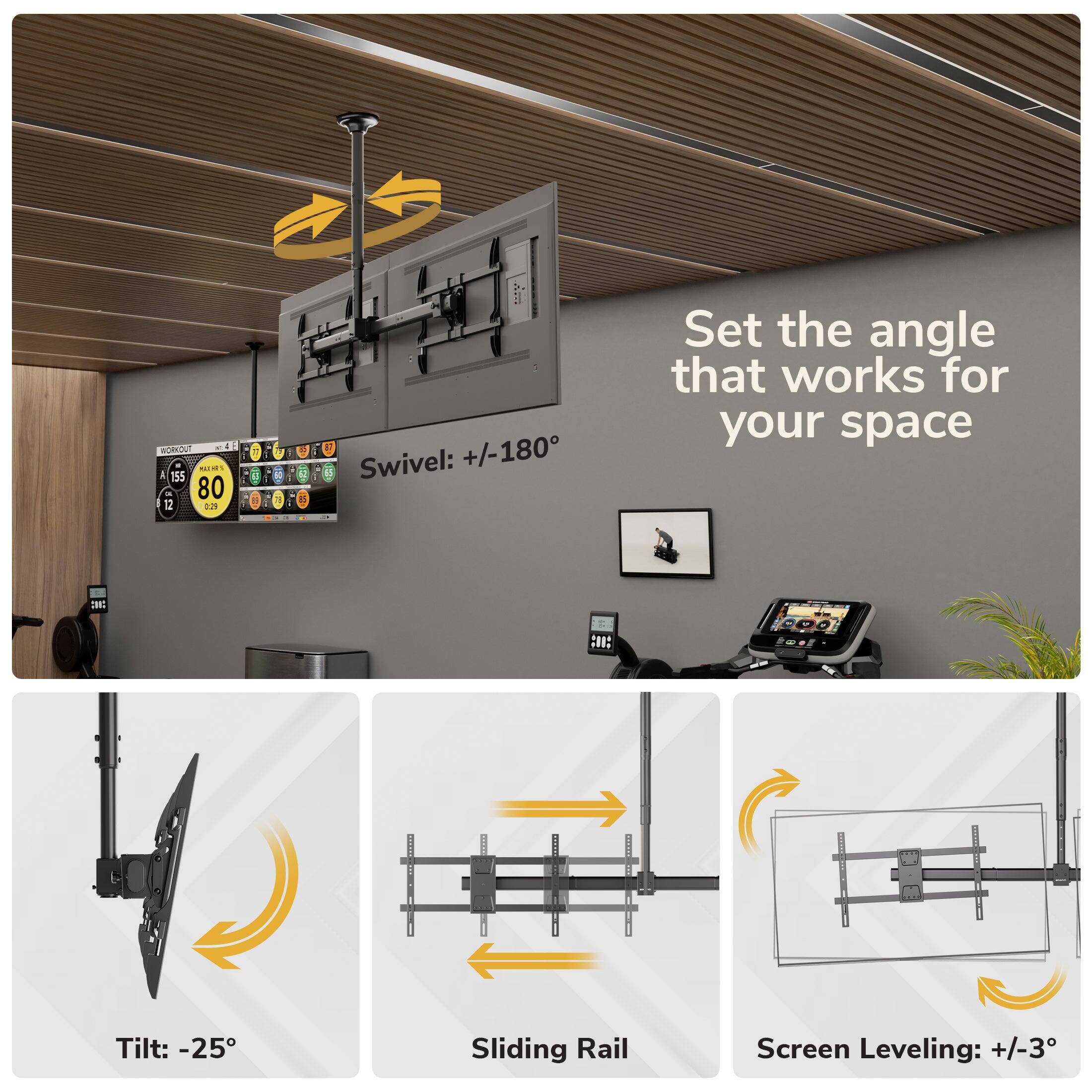 W E A 55 80 12 1 a 3 e E 1 +/-180 i Swivel: Set the angle that works for your space DNC :: Tilt: -25 Sliding Rail Screen Leveling: +/-3