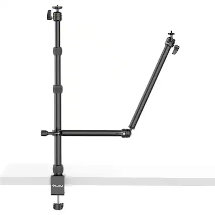 Front. PARKER SLATER - Adjustable camera desk mount stand with dual arms, ball head, ideal for DSLR, ring light, live streaming..