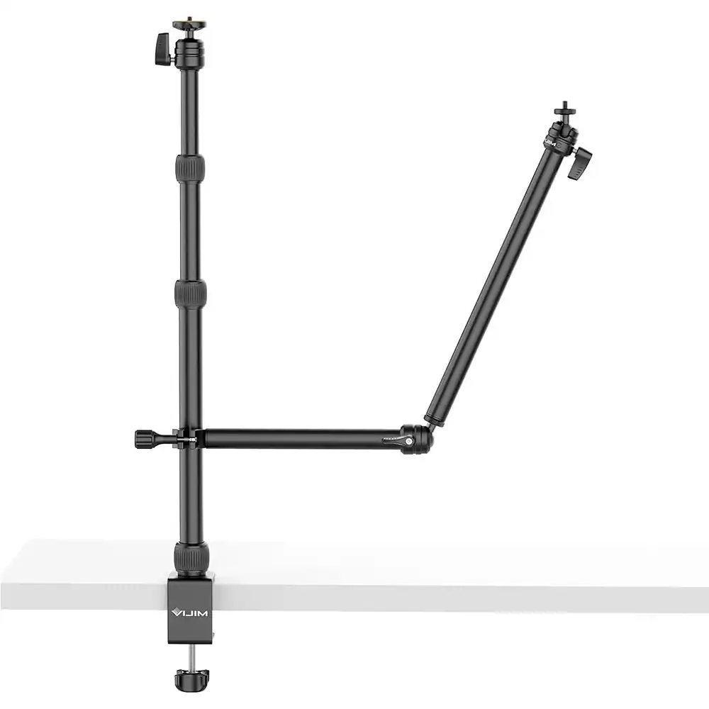 Front. PARKER SLATER - Adjustable camera desk mount stand with dual arms, ball head, ideal for DSLR, ring light, live streaming..