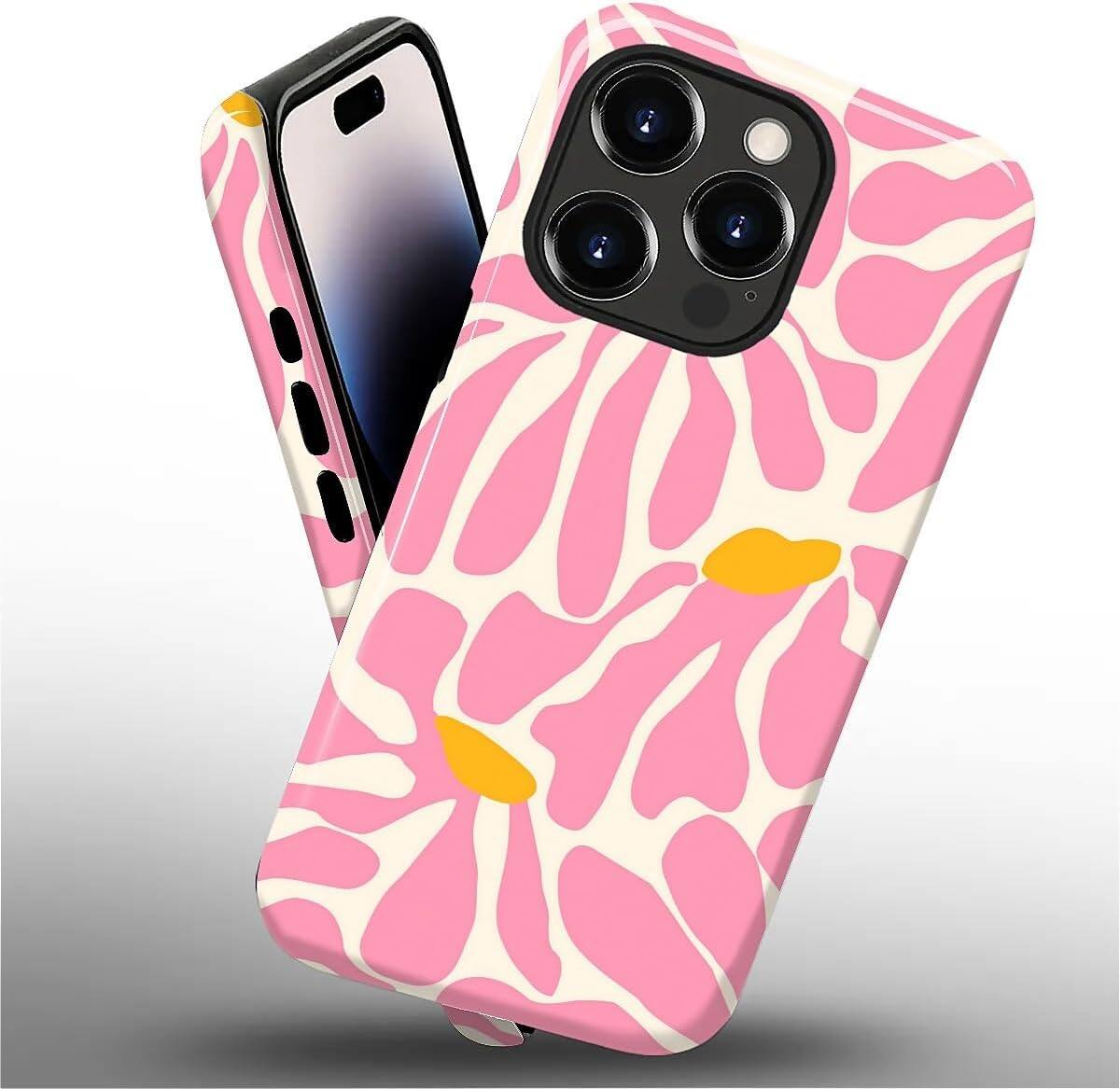 Alt View 2. Wikistore - Case for iPhone 15 Pro - Hybrid 2-Layer Durable Smartphone Protection Case - A-Matisse Pink Flower.