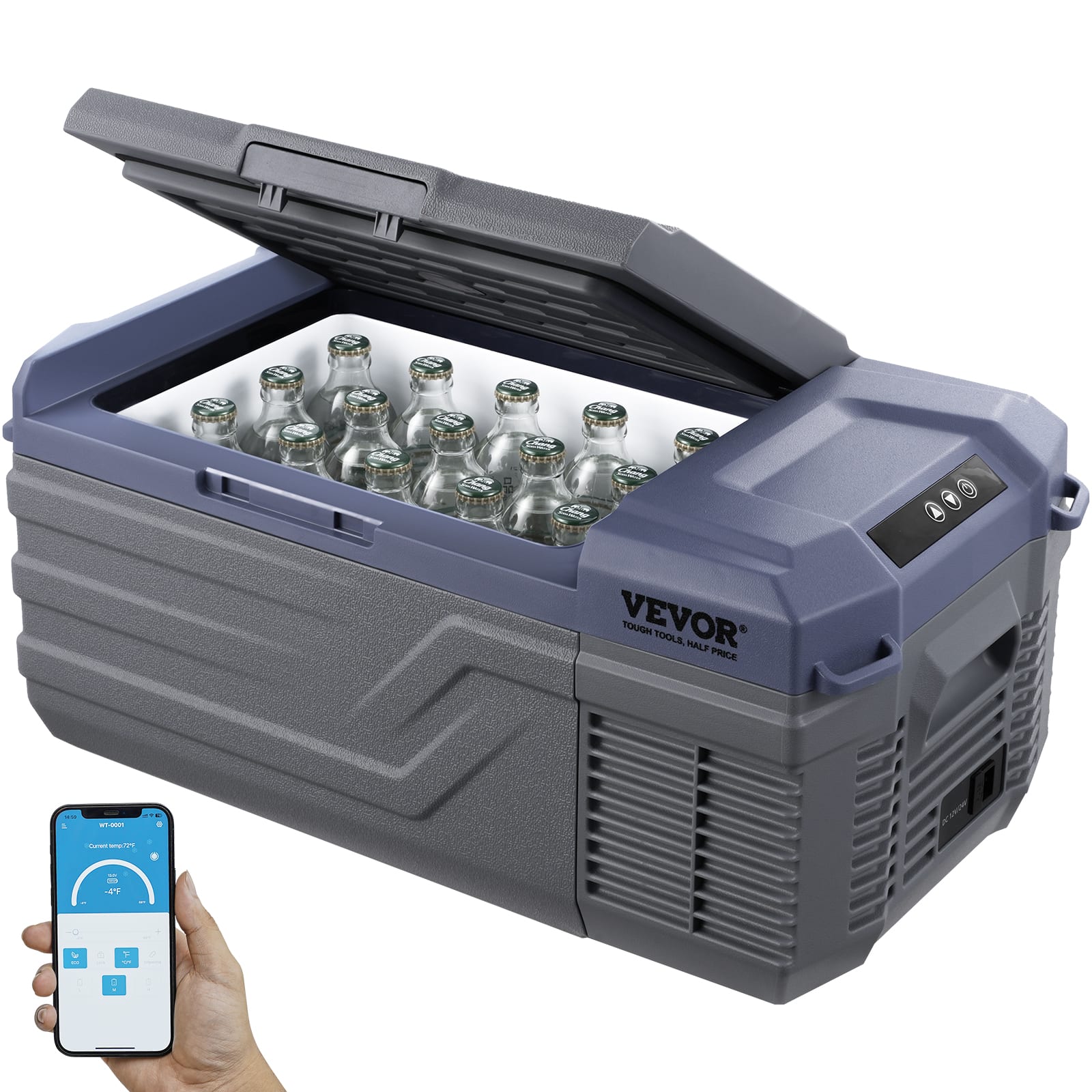 VEVOR - Car Refrigerator, 12 Volt Car Refrigerator Fridge, 15 L Single Zone Portable Freezer, -4℉-68℉ Adjustable Range - Blue，Grey