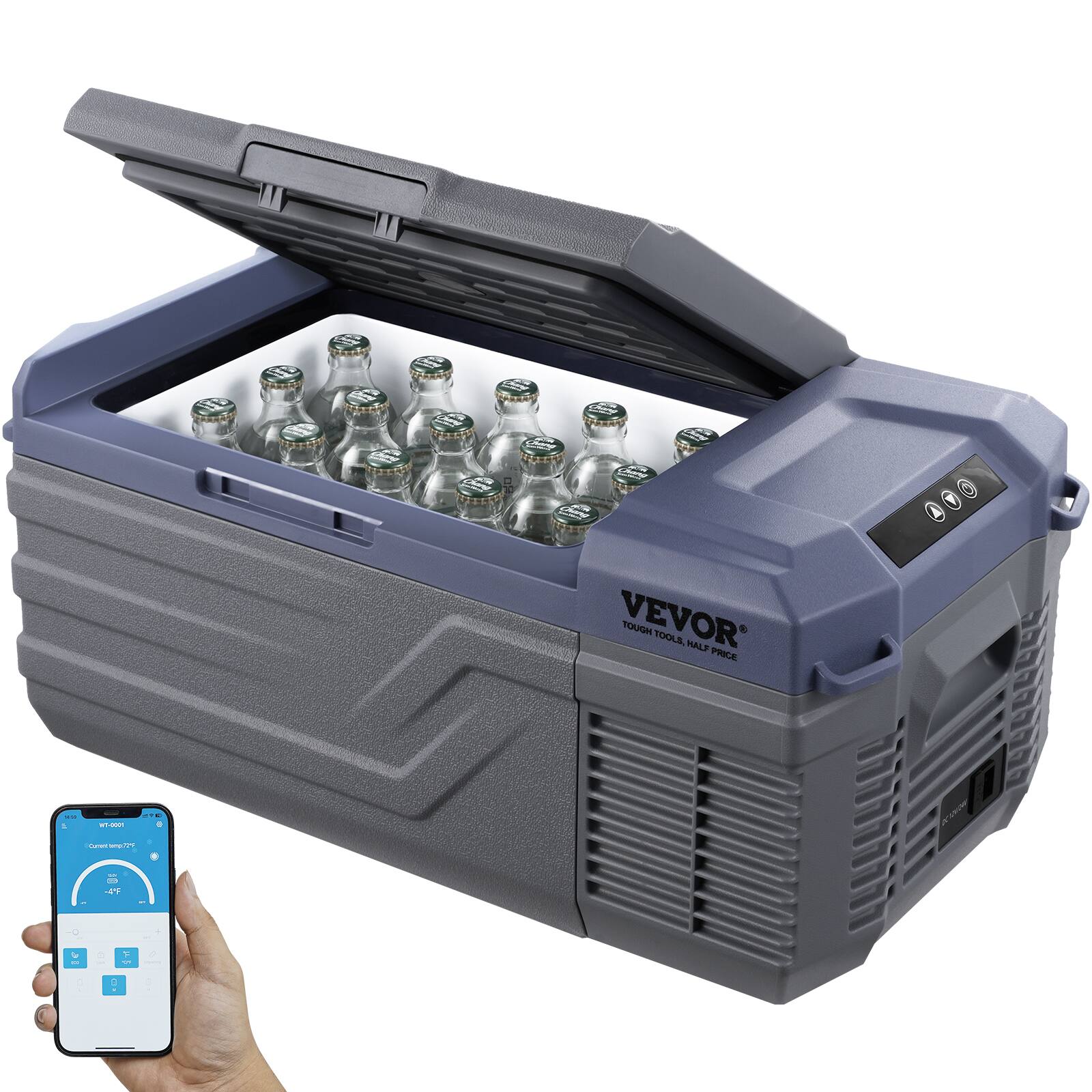 VEVOR - Car Refrigerator, 12 Volt Car Refrigerator Fridge, 15 L Single Zone Portable Freezer, -4℉-68℉ Adjustable Range - Blue，Grey