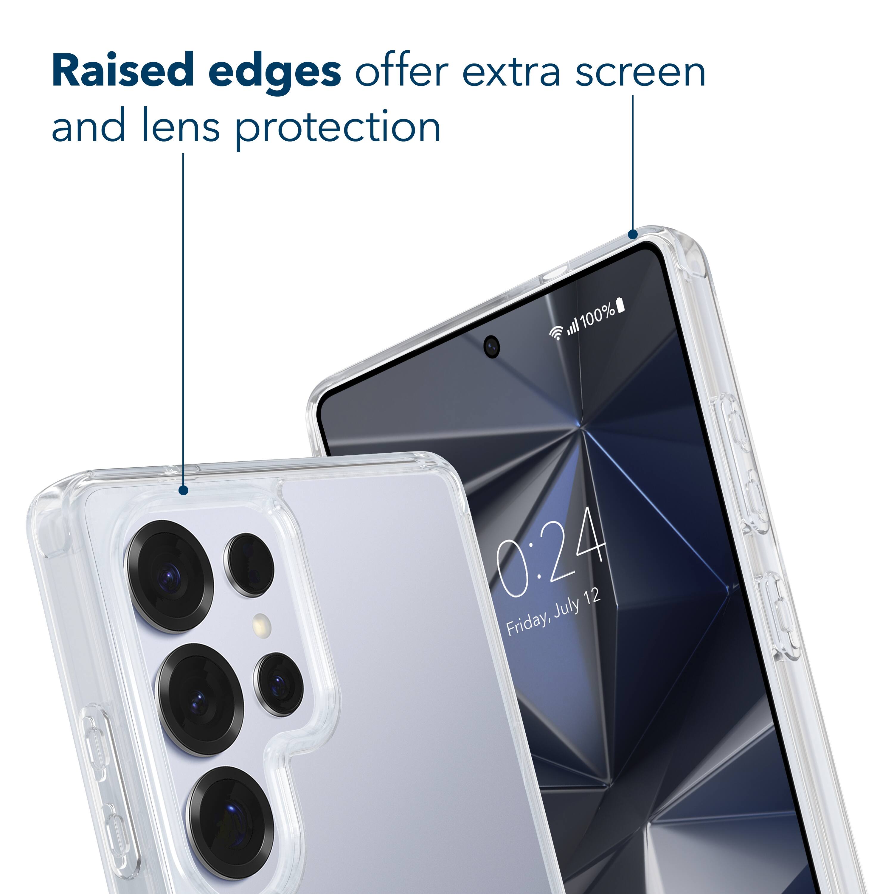Raised edges offer extra screen and lens protection.