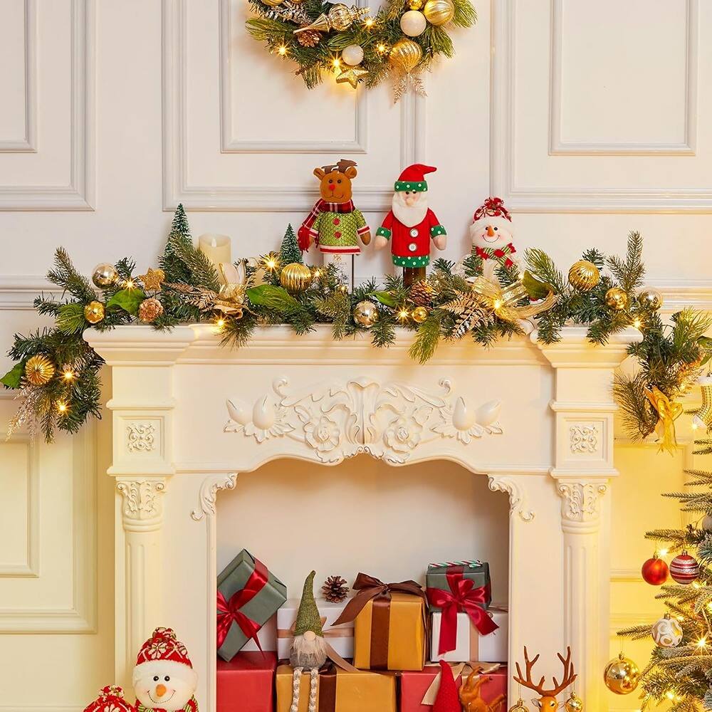 Alt View 1. PARKER SLATER - 6FT Pre-Lit Christmas Garland with 20 LED Lights, Gold Ribbon & Ornaments - Gold.