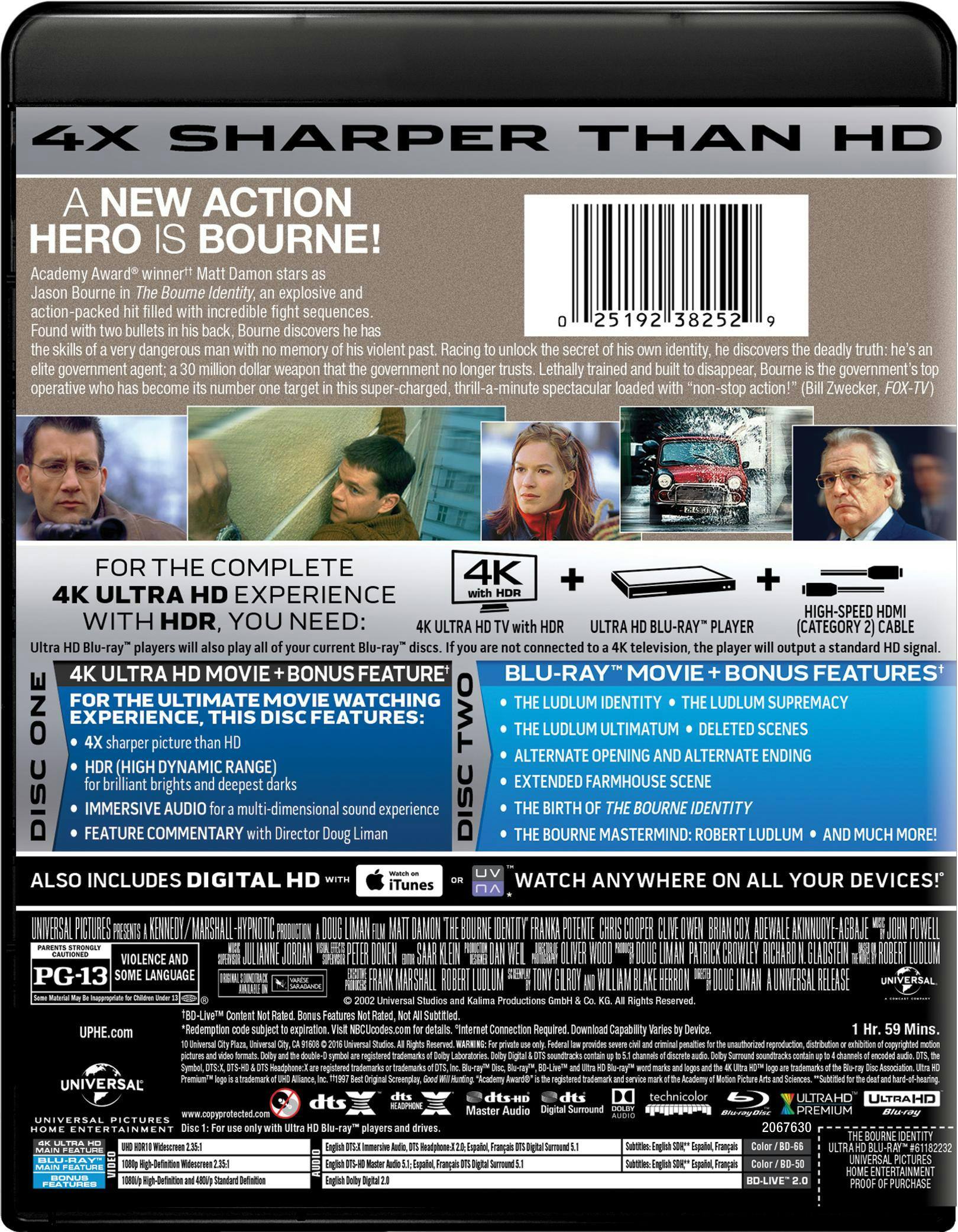 Back. The Bourne Identity   - 4K Blu-Ray.