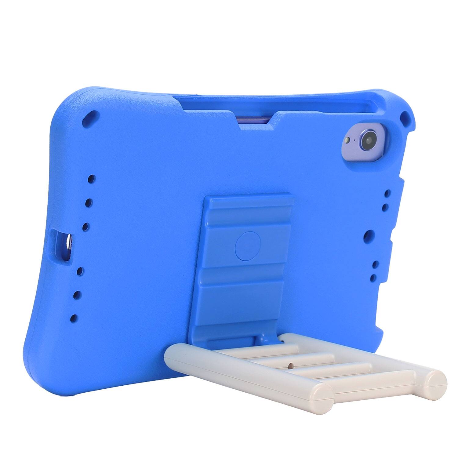 Left. Dteck - for Apple iPad mini (A17 Pro) 2024/iPad mini 6th Gen 8.3-inch 2021 Rugged Case,Shockproof TPU Cover with Rotating Stand - Blue.