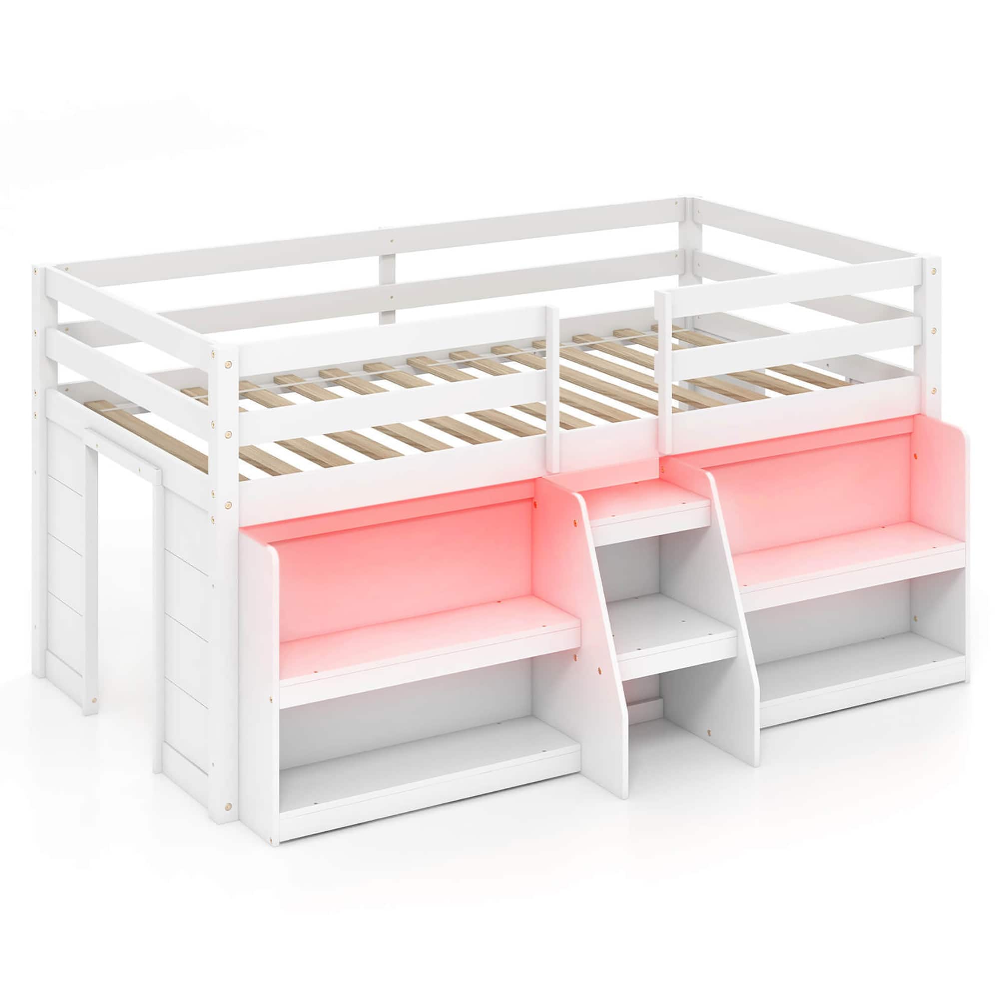 Gymax - Twin Size Loft Bed w/ LED Lights Staircase & Safety Guardrail Under-bed Storage - White price history on PriceWatchPro