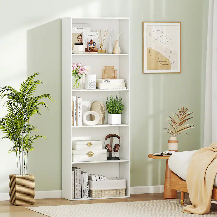Gymax 5 Tier Bookshelf Open Bookcase Freestanding Display Shelf Storage ...