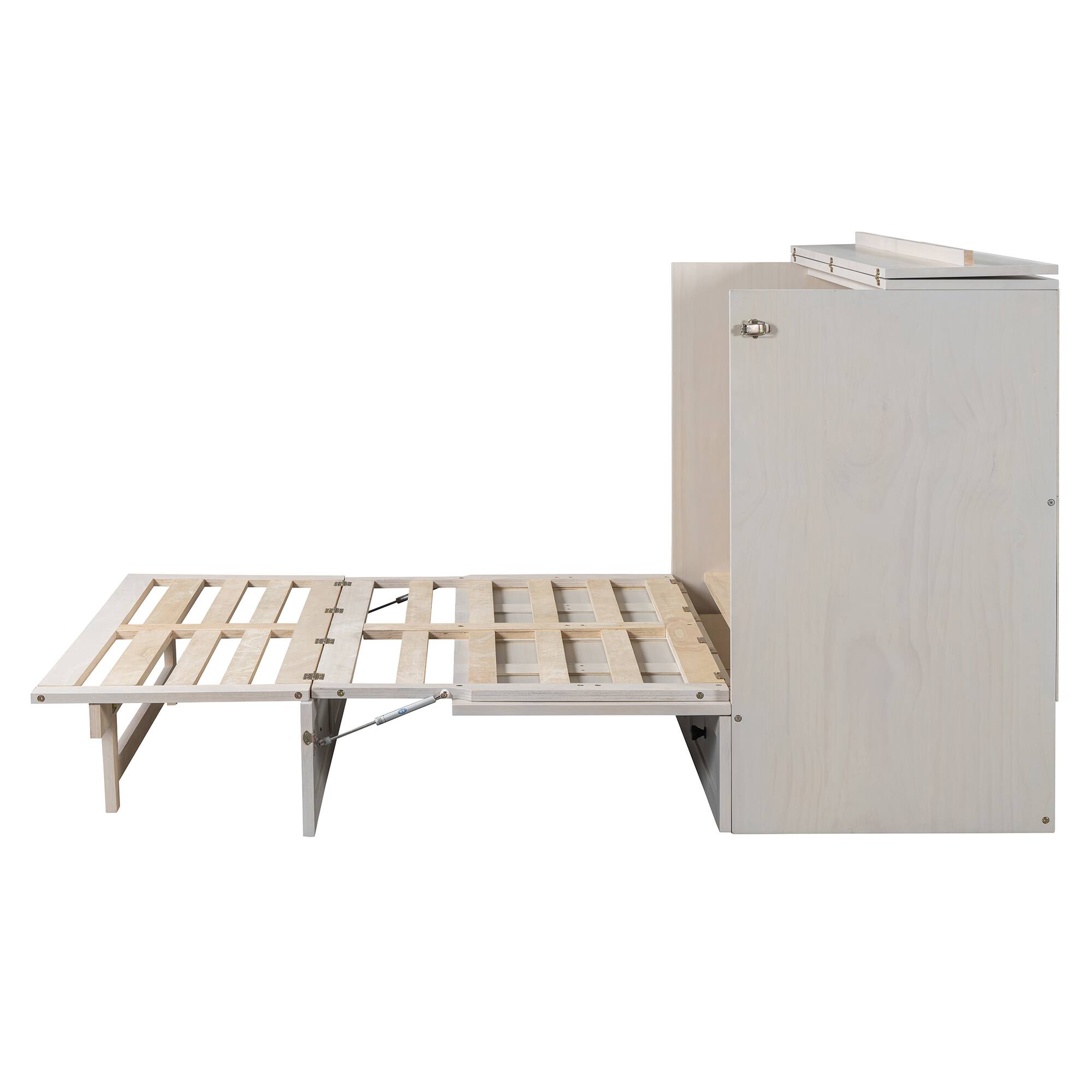 Alt View 1. Tiramisubest - Full Size Murphy Bed, Brushed White, Plywood, w/ Large Drawers & USB Ports - White.