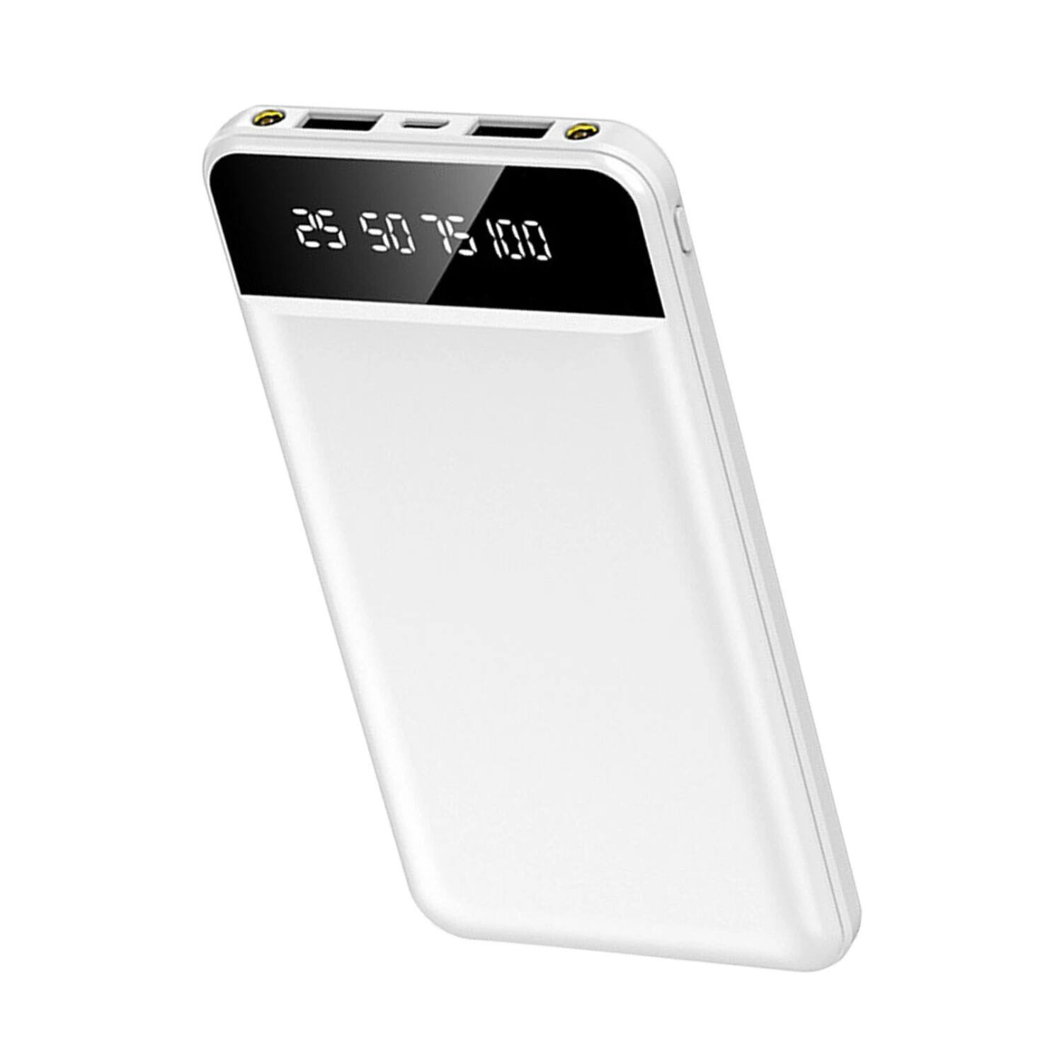 Home Collection - 10000mAh Portable Power Bank with LED Flashlight & Smart Digital Display - White