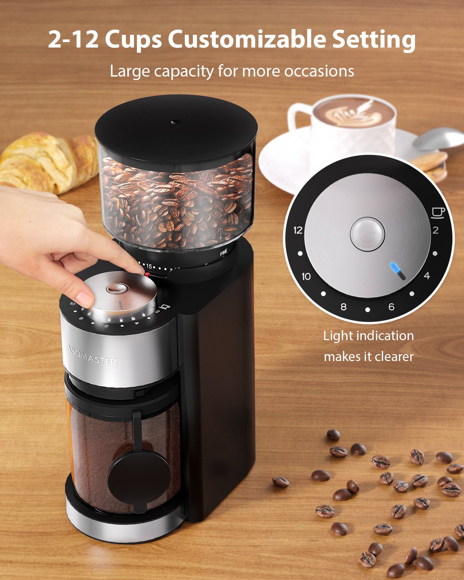 2-12 Cups Customizable Setting  
Large capacity for more occasions  

Light indication makes it clearer